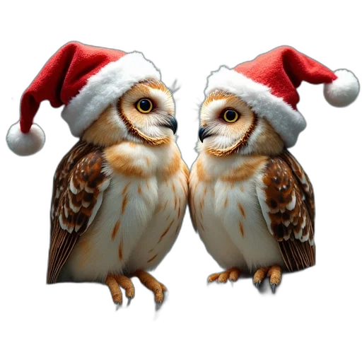 owls, santas, hat, sitting transparent PNG cut-out