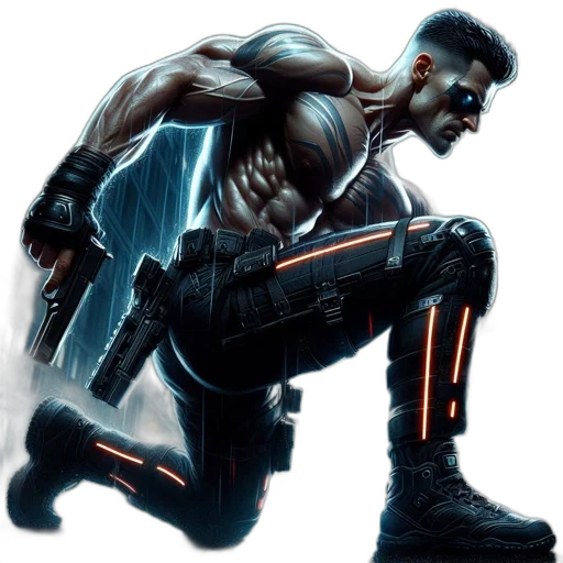 comic book art, concept art, cyberpunk, 3d render transparent PNG cut-out
