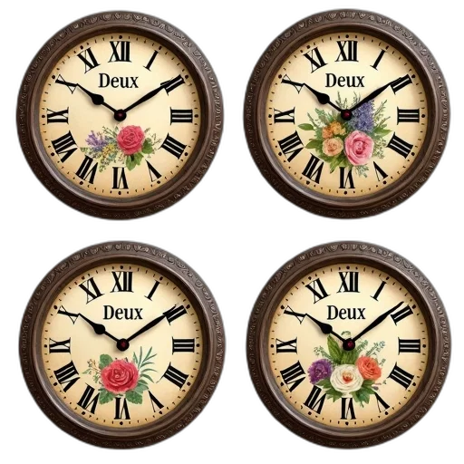 collection, four, vintage-style, clock transparent PNG cut-out