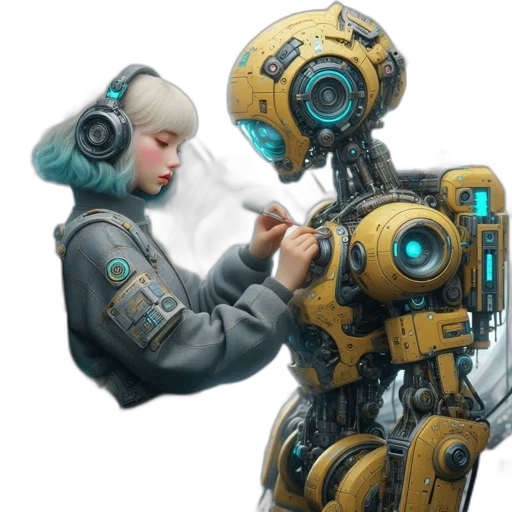 robot, jacket, weapon, face transparent PNG cut-out