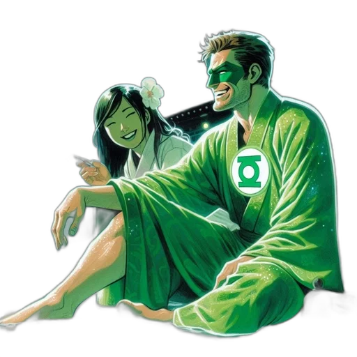 comic book art, concept art, green, two transparent PNG cut-out