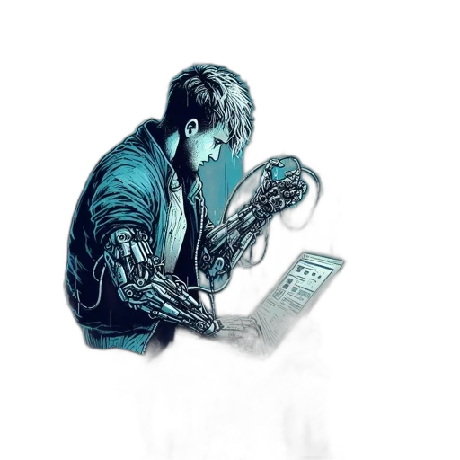 robot, jacket, cyberpunk, comic book art transparent PNG cut-out