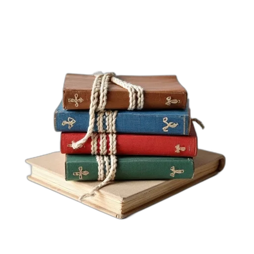 stack, five, books, different transparent PNG cut-out