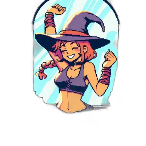 hat, jacket, staff, pixel art transparent PNG cut-out