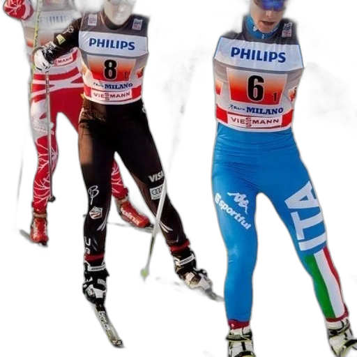 three, skiers, race, one transparent PNG cut-out