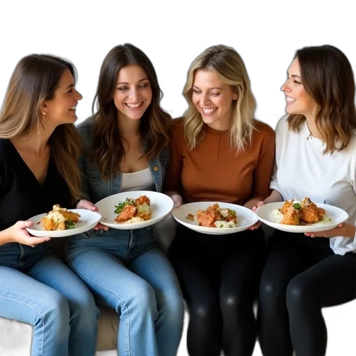 food, group, four, women transparent PNG cut-out
