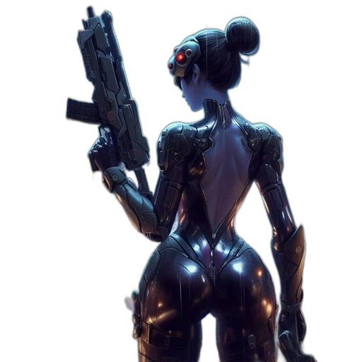 robot, weapon, staff, cyberpunk transparent PNG cut-out