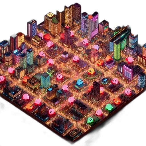 building, cyberpunk, pixel art, concept art transparent PNG cut-out