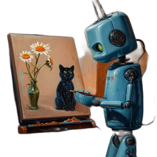 robot, concept art, oil painting, pixel art transparent PNG cut-out