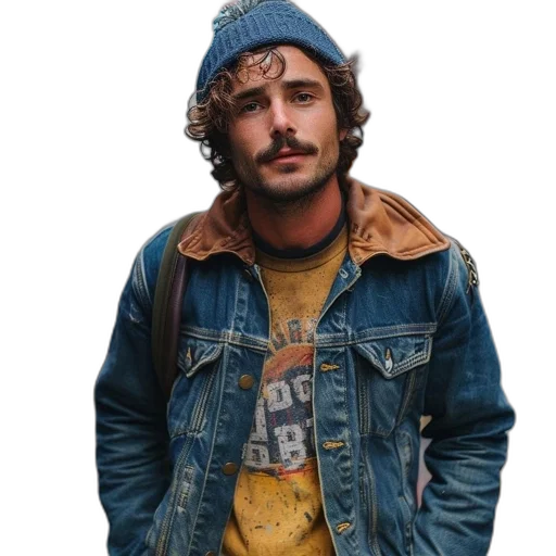 jacket, hat, face, staff transparent PNG cut-out