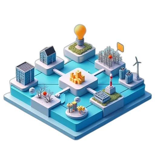 concept art, flat, isometric, infographic transparent PNG cut-out