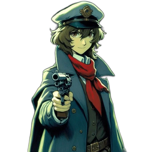weapon, staff, jacket, hat transparent PNG cut-out