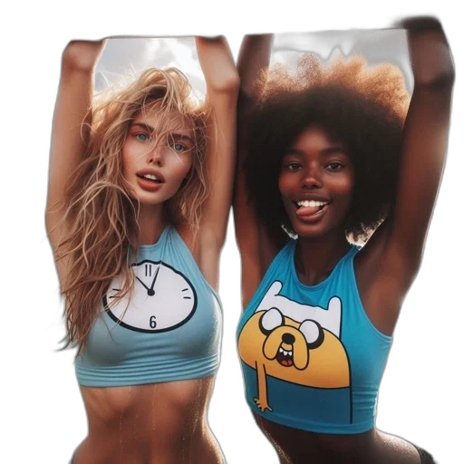 photorealistic, two, women, one transparent PNG cut-out
