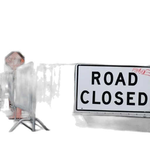 city street, road, closed, sign transparent PNG cut-out