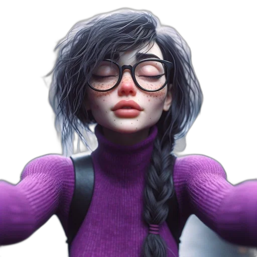 hair, jacket, face, 3d render transparent PNG cut-out