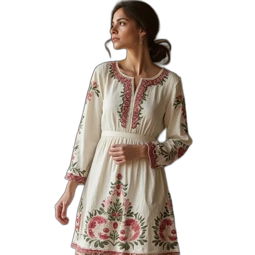 dress, embroidered, tunic transparent PNG cut-out