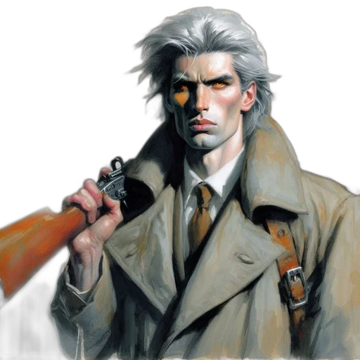 weapon, staff, jacket, face transparent PNG cut-out