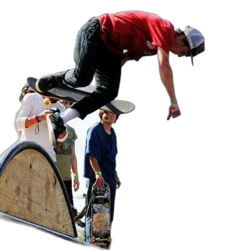 skateboarder, red, shirt, performs transparent PNG cut-out
