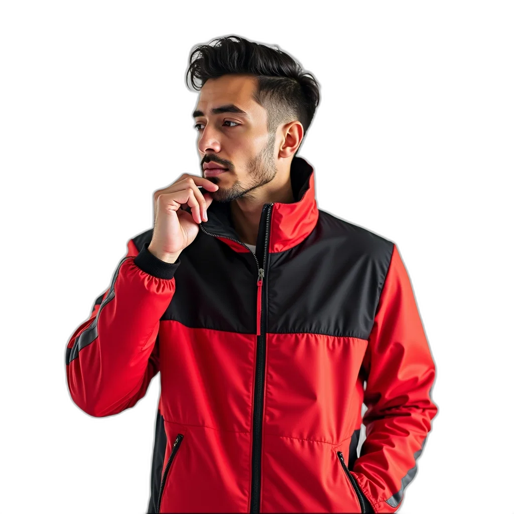 jacket, staff, red, man transparent PNG cut-out