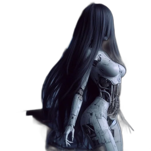 robot, dress, hair, 3d render transparent PNG cut-out