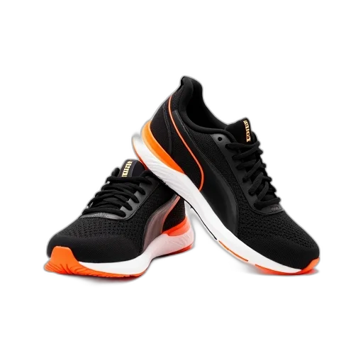 shoes, pair, black, orange transparent PNG cut-out