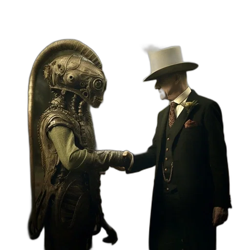 robot, hat, mask, staff transparent PNG cut-out