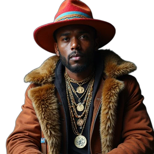 jacket, hat, jewelry, man transparent PNG cut-out