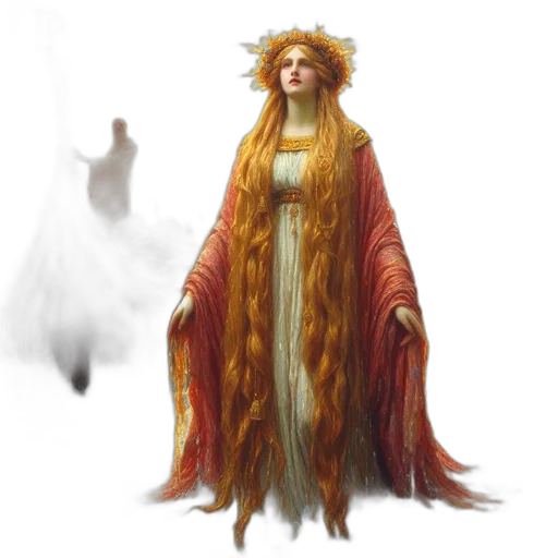 dress, creature, crown, staff transparent PNG cut-out