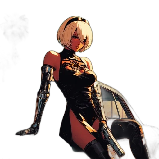 robot, dress, weapon, staff transparent PNG cut-out