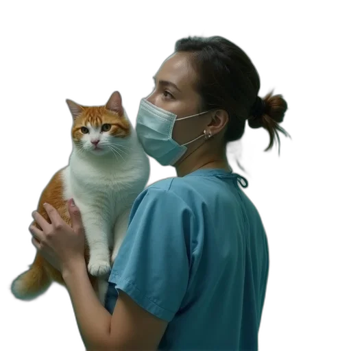 staff, animal, woman, cat transparent PNG cut-out
