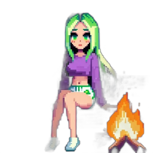 jacket, staff, pixel art, vaporwave transparent PNG cut-out