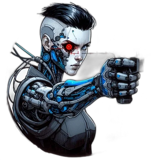 robot, weapon, cyberpunk, comic book art transparent PNG cut-out