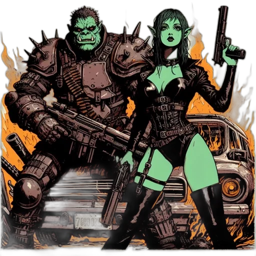 comic book art, concept art, fantasy art, two transparent PNG cut-out