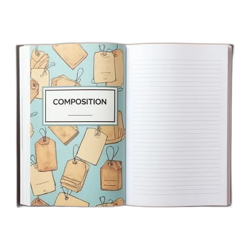 composition, notebook, cover, featuring transparent PNG cut-out