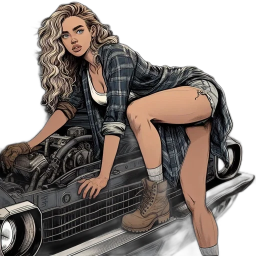 car, jacket, hair, comic book art transparent PNG cut-out