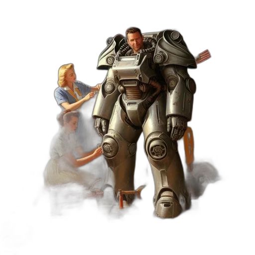 robot, weapon, jacket, staff transparent PNG cut-out