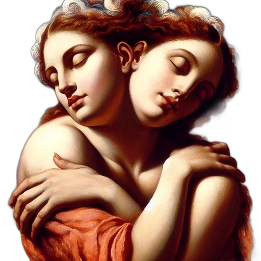 oil painting, photorealistic, two, intertwined transparent PNG cut-out