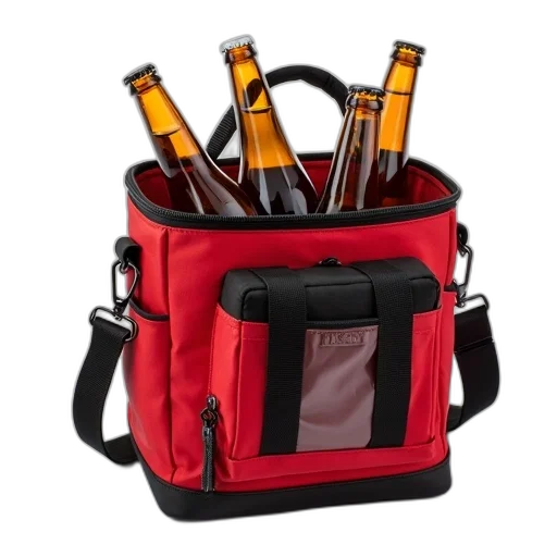 red, black, insulated, cooler transparent PNG cut-out
