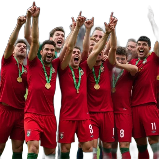 portuguese, team, celebrates, after transparent PNG cut-out