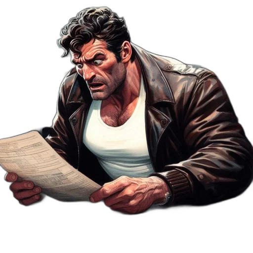 jacket, face, weapon, comic book art transparent PNG cut-out