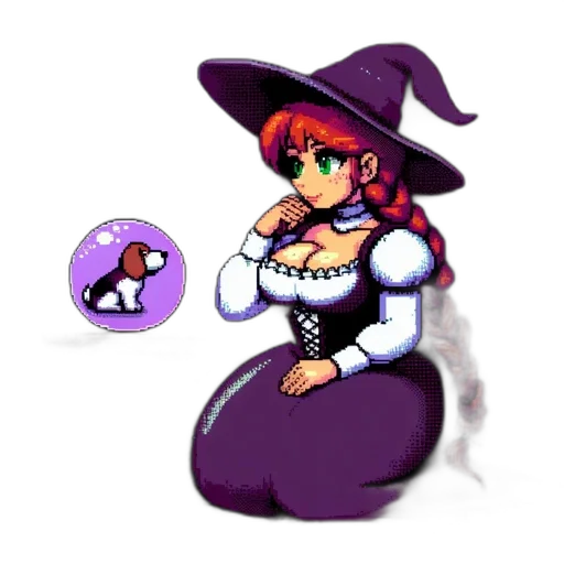dress, hat, staff, pixel art transparent PNG cut-out