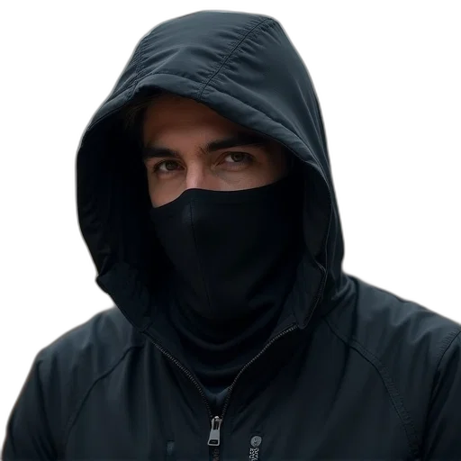 jacket, mask, face, staff transparent PNG cut-out