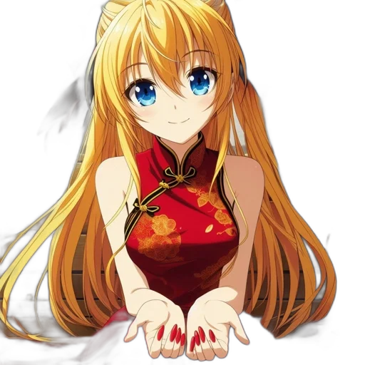 dress, dragon, staff, flower transparent PNG cut-out