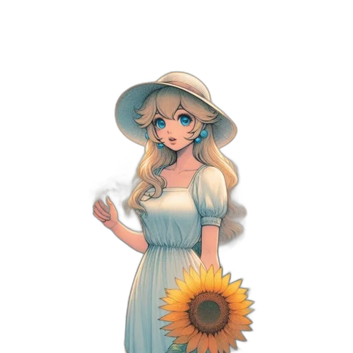 dress, flower, staff, hat transparent PNG cut-out