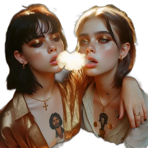 jewelry, jacket, face, photorealistic transparent PNG cut-out