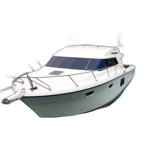 3d render, white, boat, docked transparent PNG cut-out