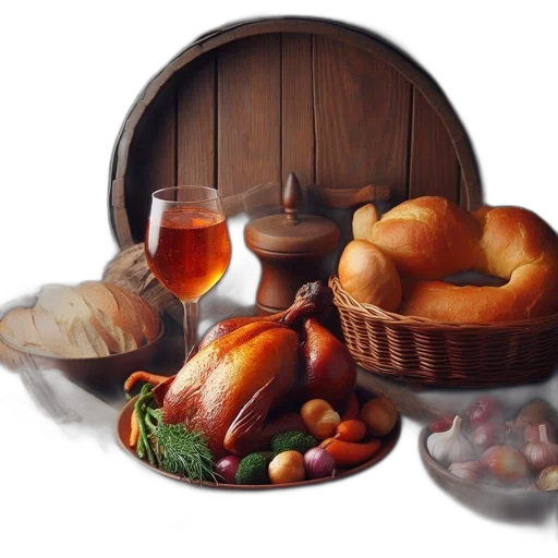 food, furniture, photorealistic, oil painting transparent PNG cut-out