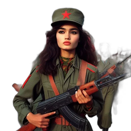 weapon, jacket, staff, hat transparent PNG cut-out