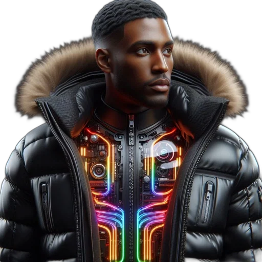 jacket, cyberpunk, concept art, 3d render transparent PNG cut-out