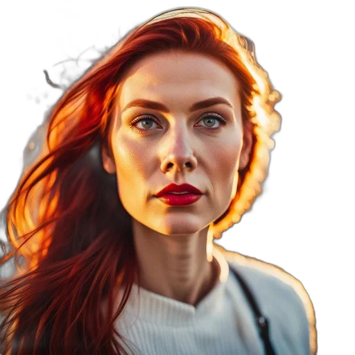face, crown, hair, photorealistic transparent PNG cut-out